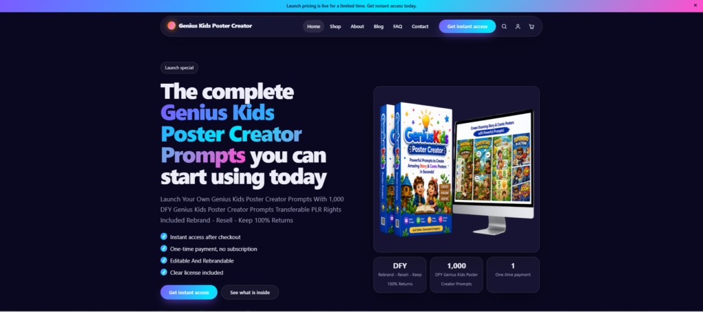Genius Kids Poster Creator With Custom WP Theme